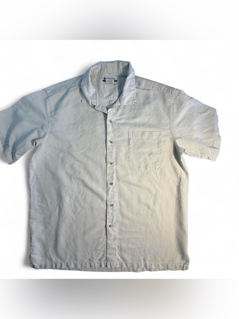 Columbia Sportswear Men's XXL Beige Ramie Cotton Short Sleeve Button Down Shirt